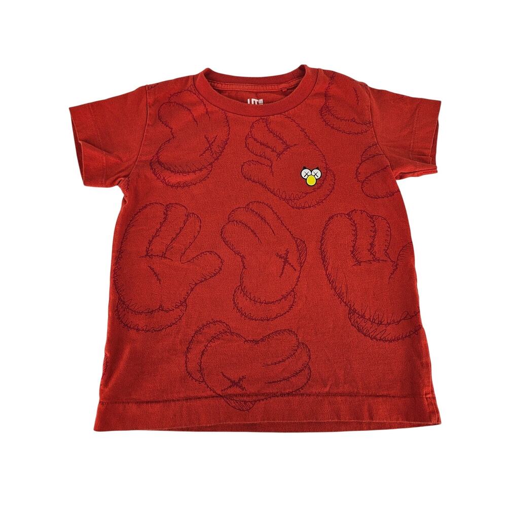 UNIQLO X KAWS COLLAB KIDS TODDLER RED T-SHIRT KAWS PRINT SIZE 6-7 - 100% COTTON